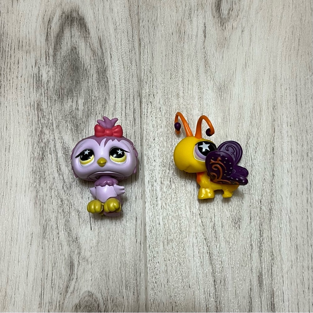 Littlest Pet Shop Purple Owl & Yellow Butterfly Lot